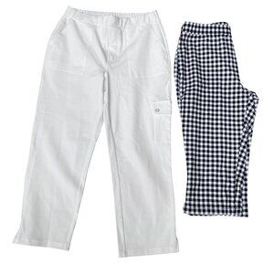Susan Graver Weekend Womens S Capris 2 Pair White & Blue Gingham Pull On Summer